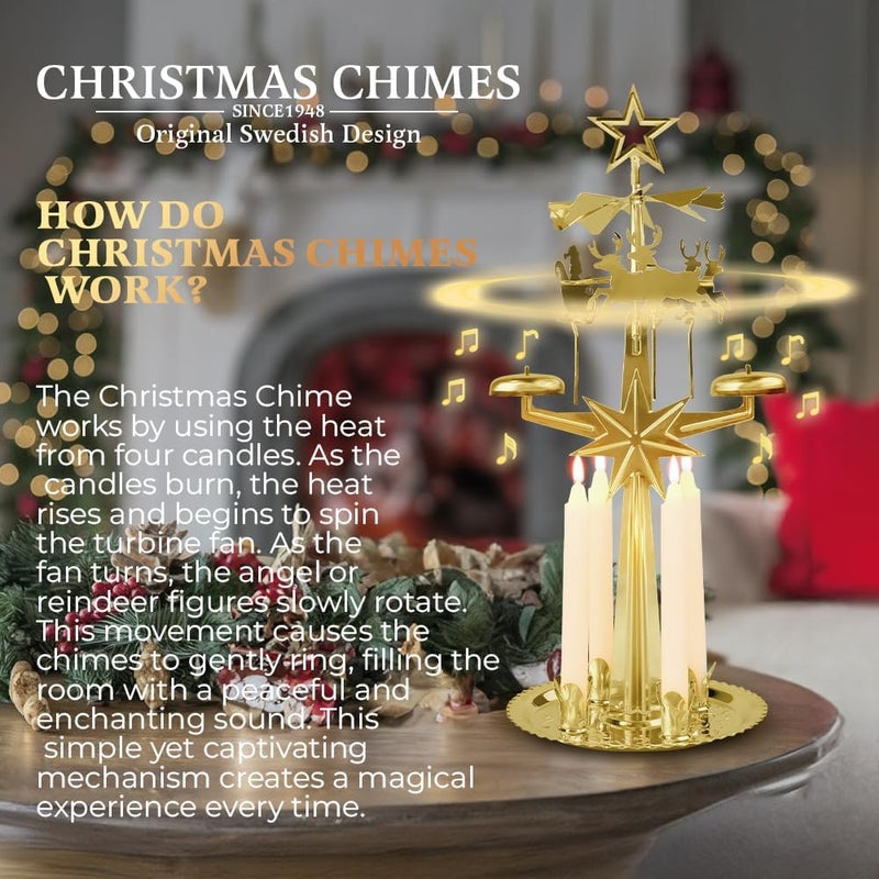 Angel Chimes Christmas Decoration with Candles - Santa Design in Brass - Image 2